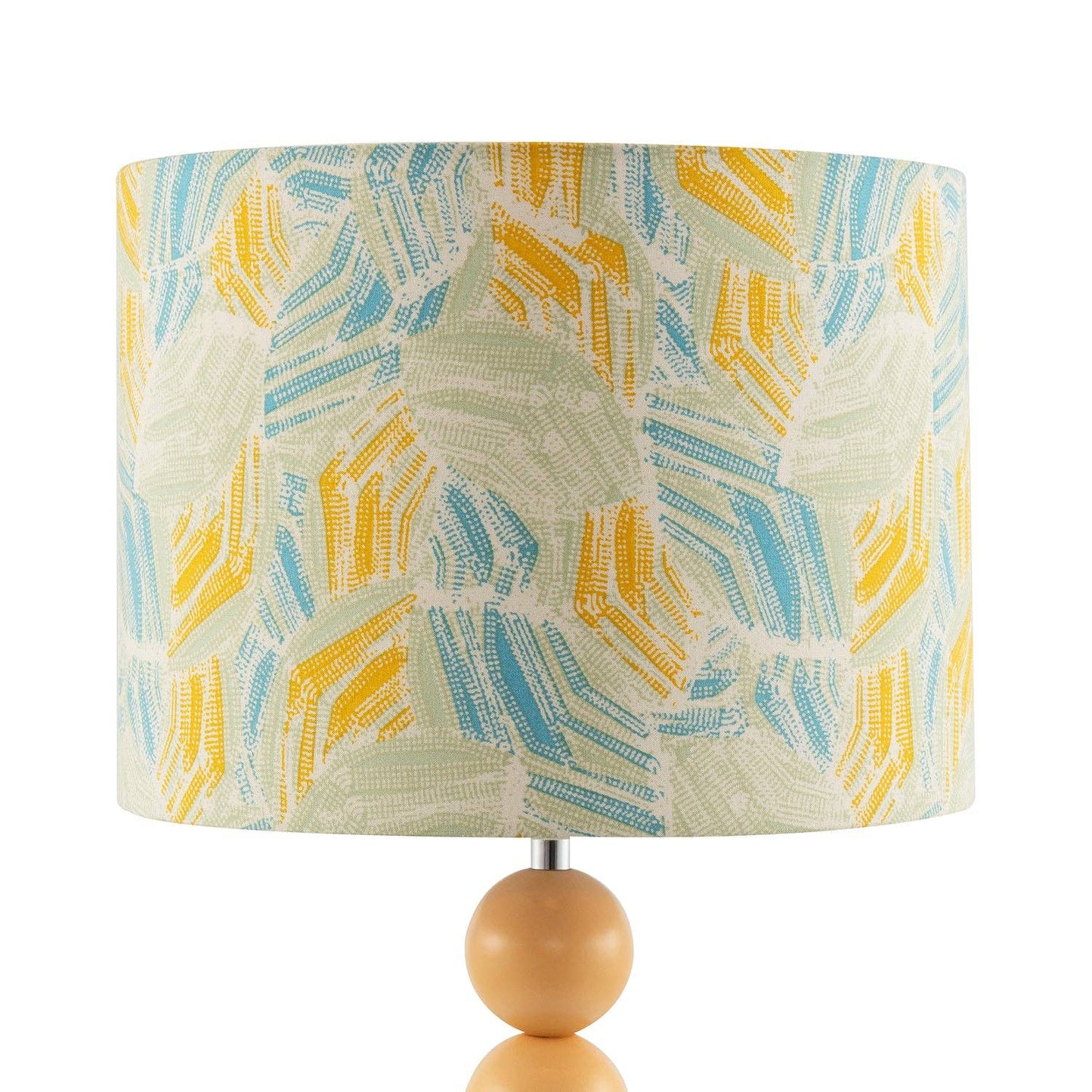 Chic Yellow Table Lamp with Graphic Style Multi Colour Fabric Shade - Bridgnorth Furniture