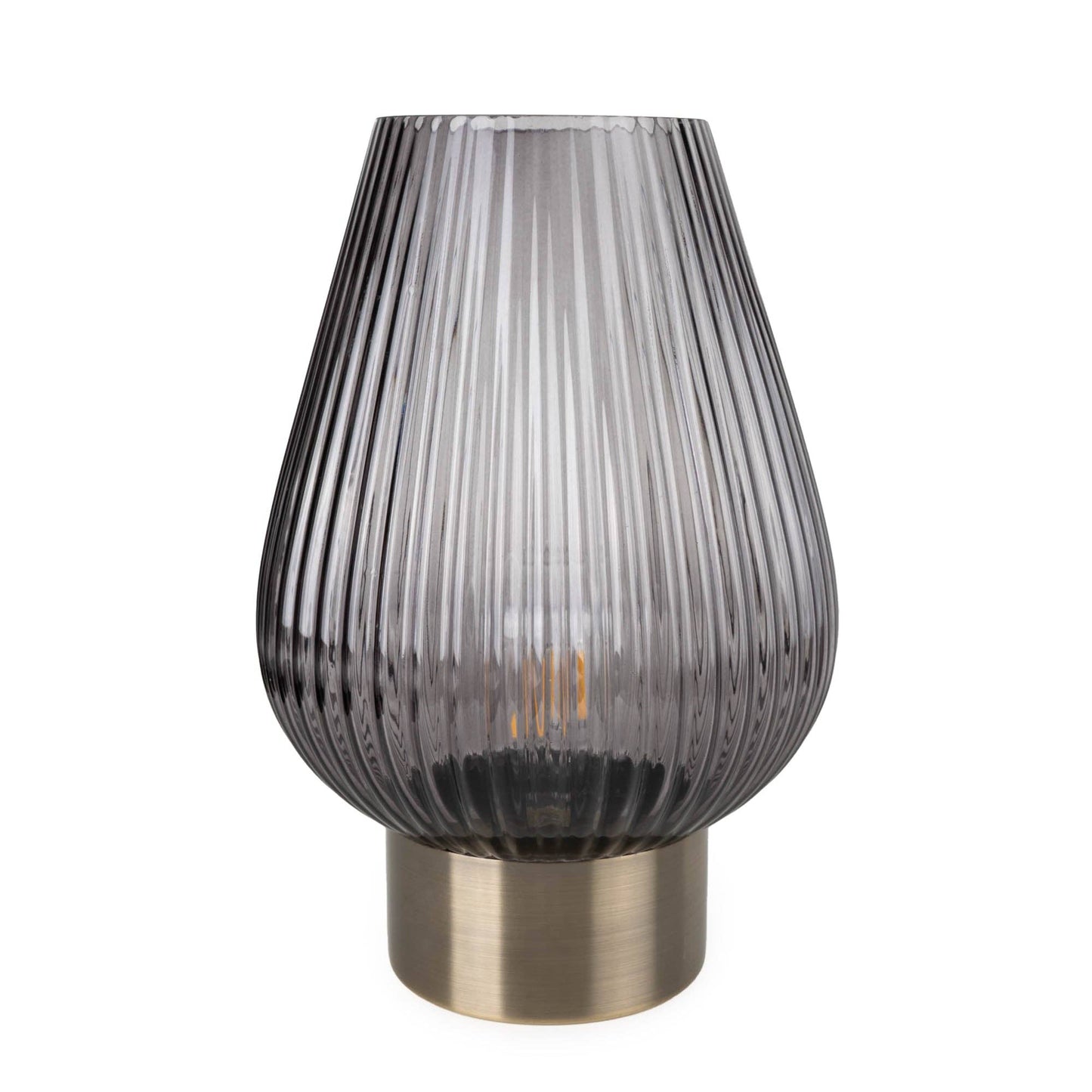 33cm LED Glass Footed Ridged Lamp - Blue - Bridgnorth Furniture