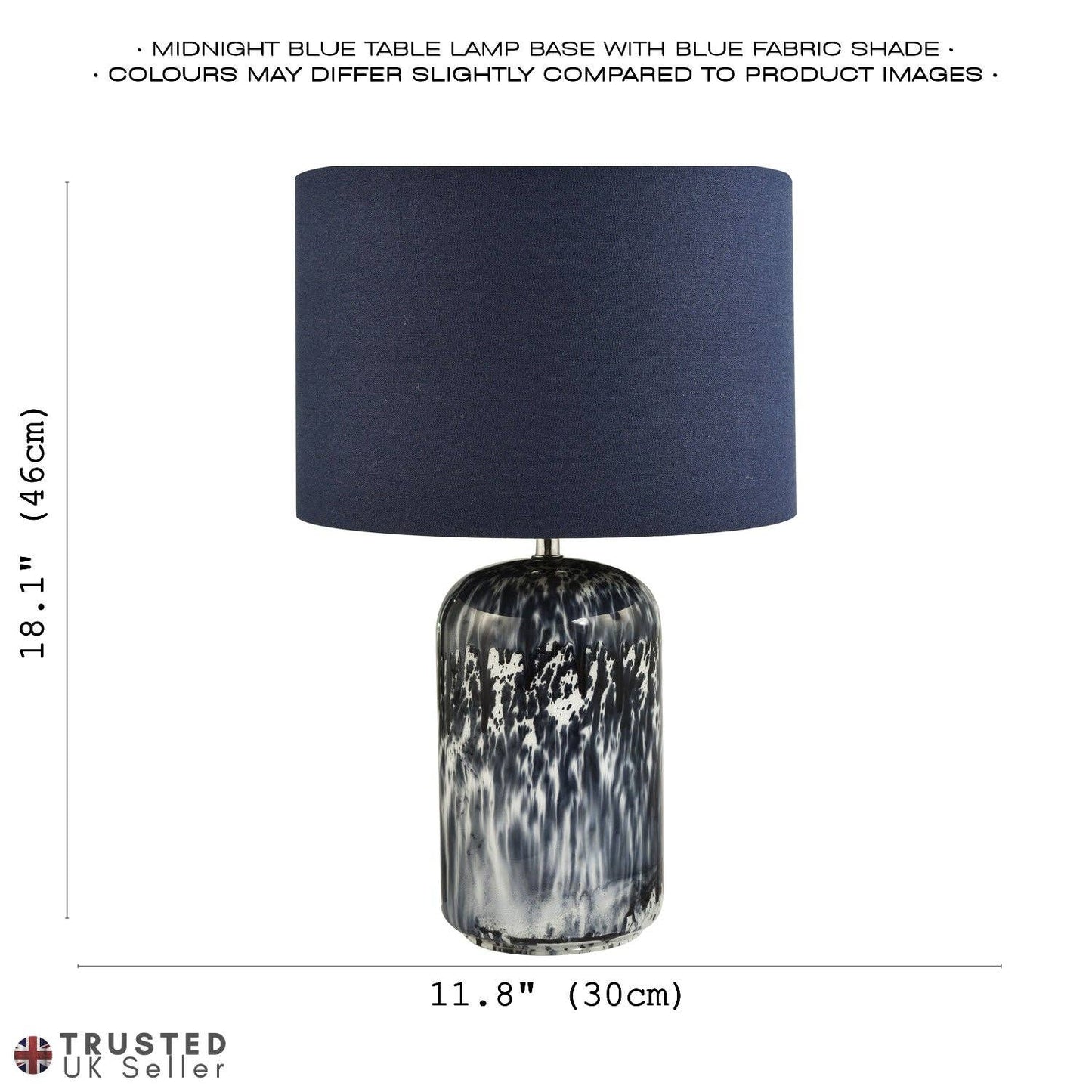 Modern Navy Blue and Smoked Grey Marble Snowflake Glass Table Lamp with Shade - Bridgnorth Furniture