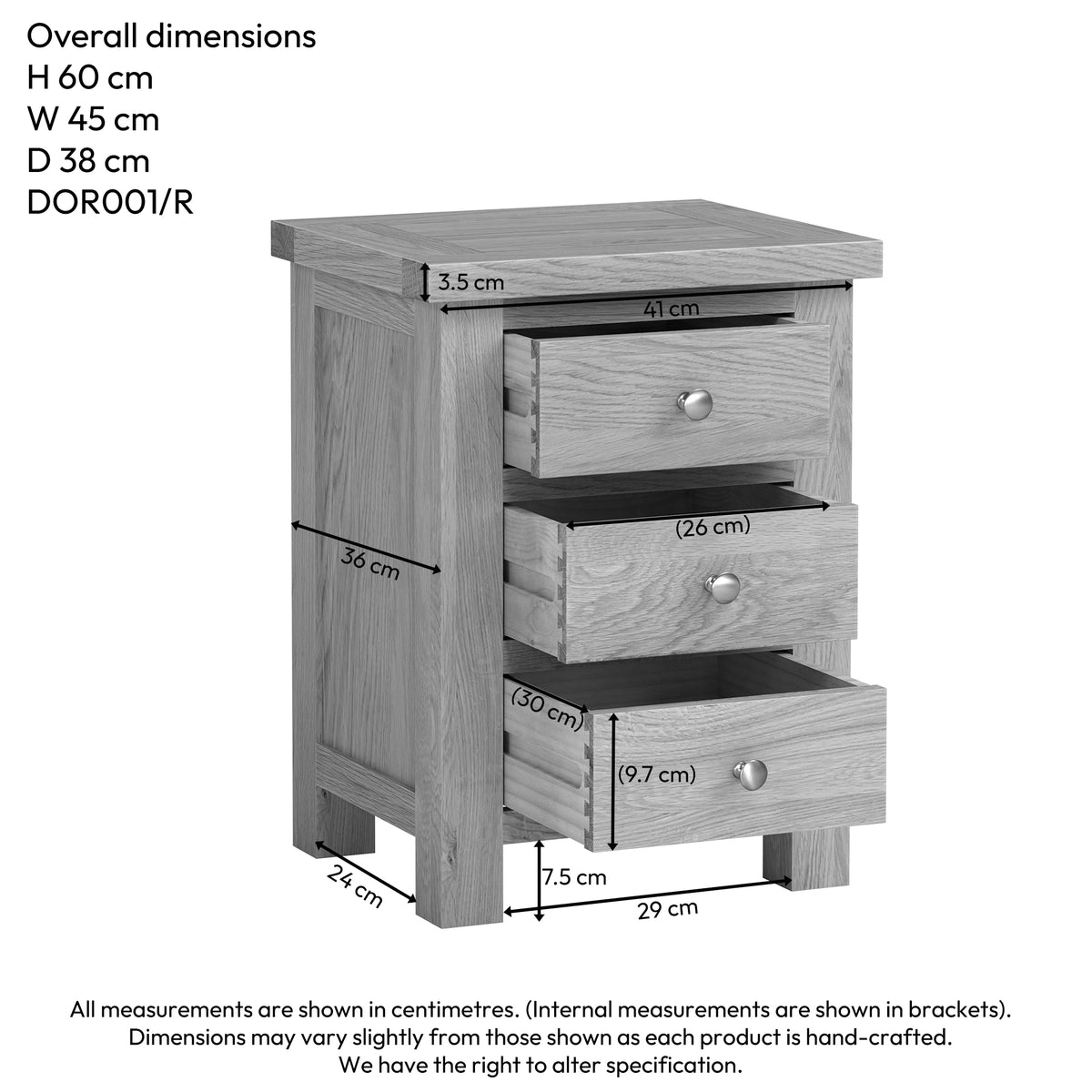 Drayton Rustic 3 Drawer Bedside Table - Bridgnorth Furniture
