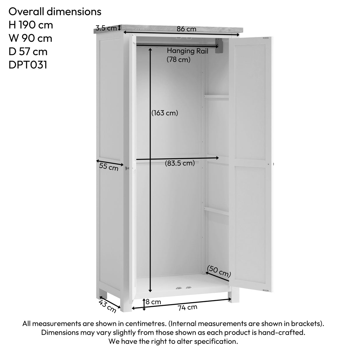 Drayton Painted Double Full Hanging Wardrobe - Bridgnorth Furniture