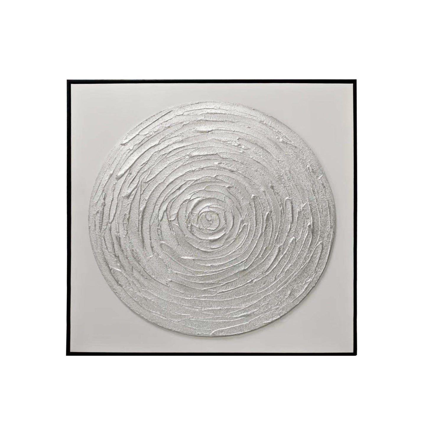 Astratto Silver Textured Circle Canvas Wall Art with Black Frame - Bridgnorth Furniture