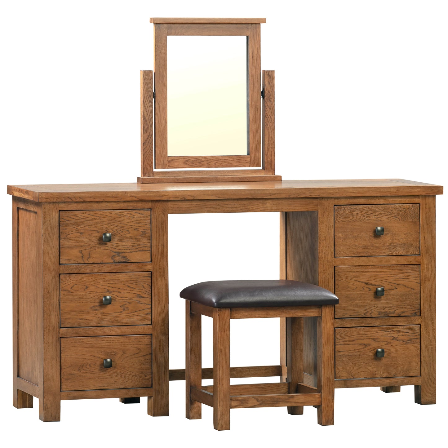 Drayton Rustic Double Pedestal Dressing Table and Stool - Bridgnorth Furniture