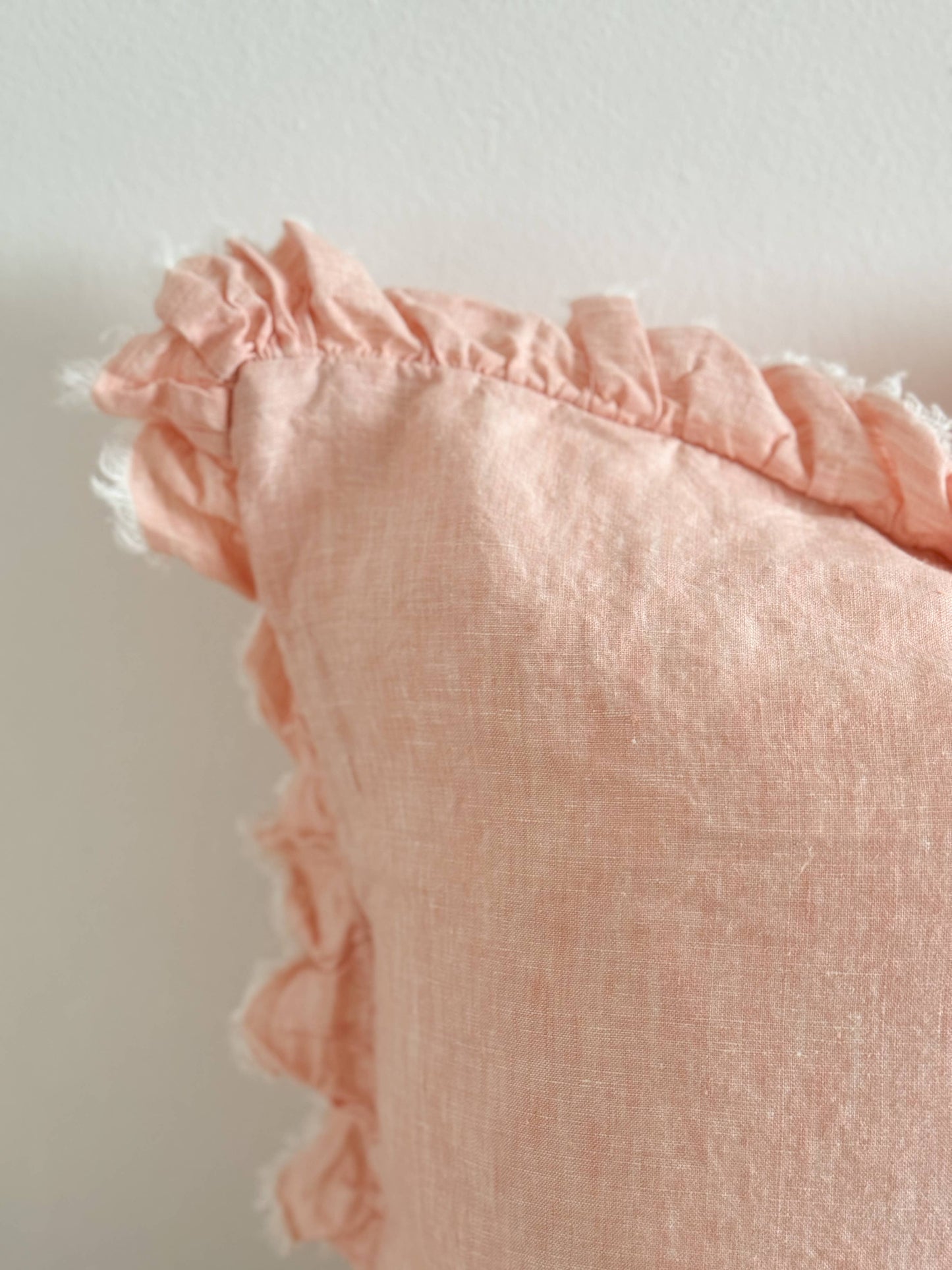 Hallie Washed Pink Cushion Cover – Ruffled edge linen - Bridgnorth Furniture