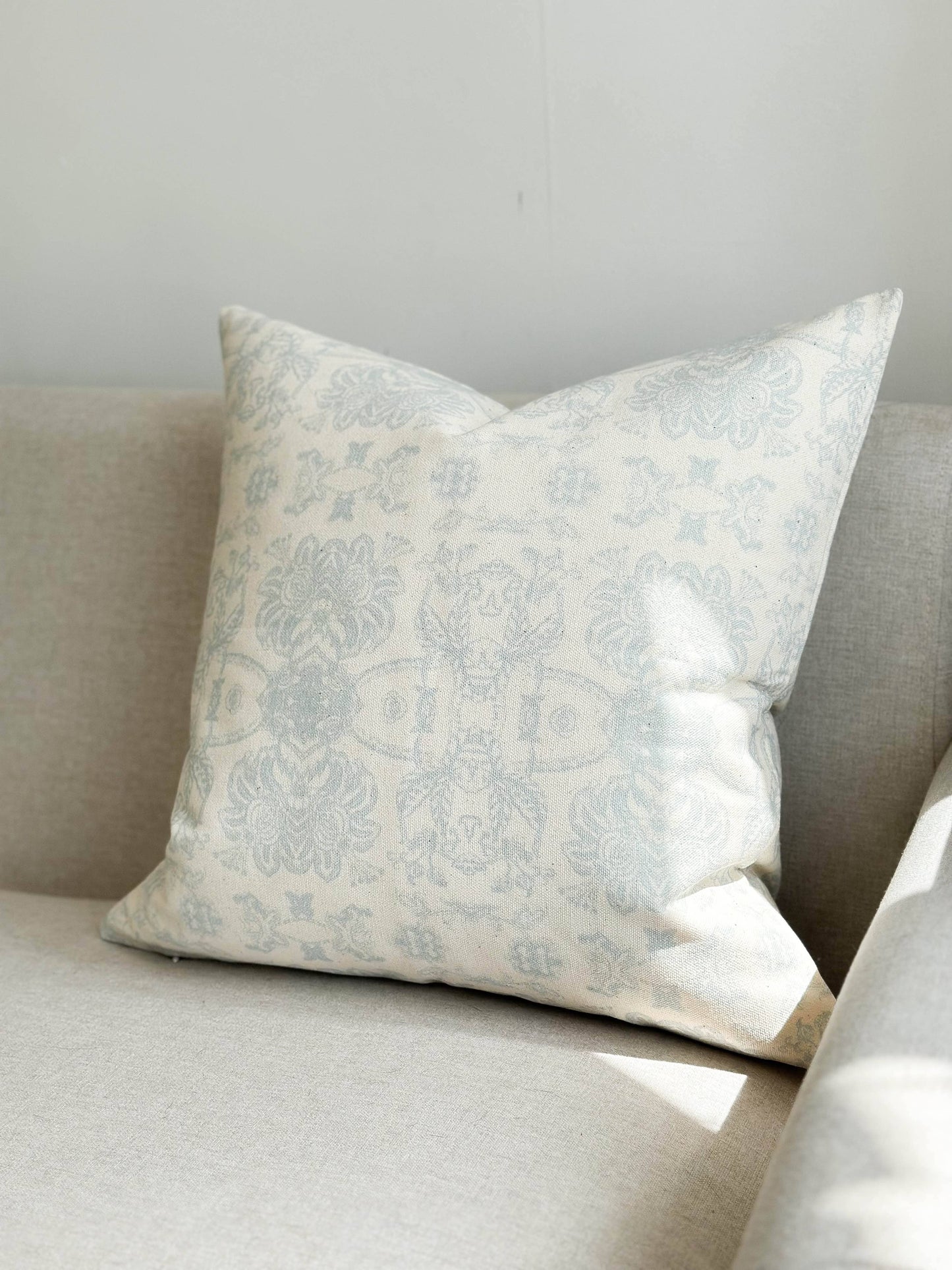 Aria Cotton Cushion Cover 45×45 – Light Blue Print - Bridgnorth Furniture