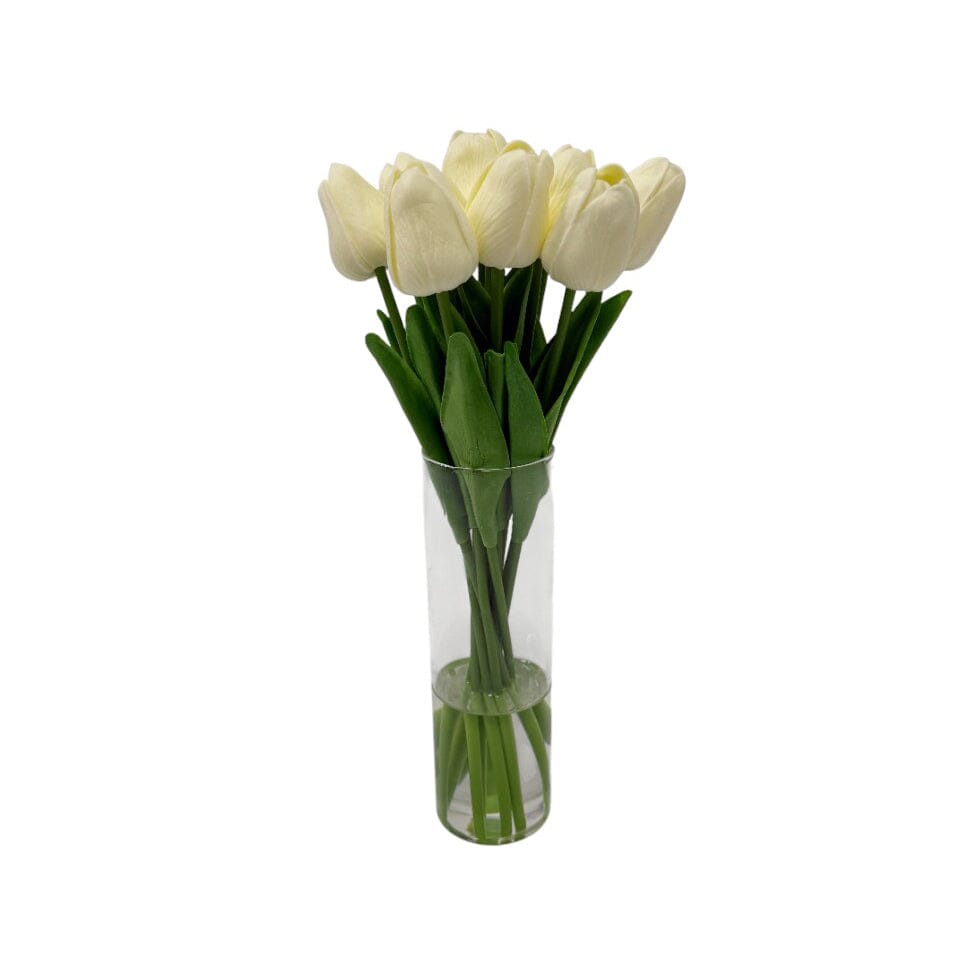 Faux Cream Tulip Floral Arrangement in Tall Glass Vase - Bridgnorth Furniture