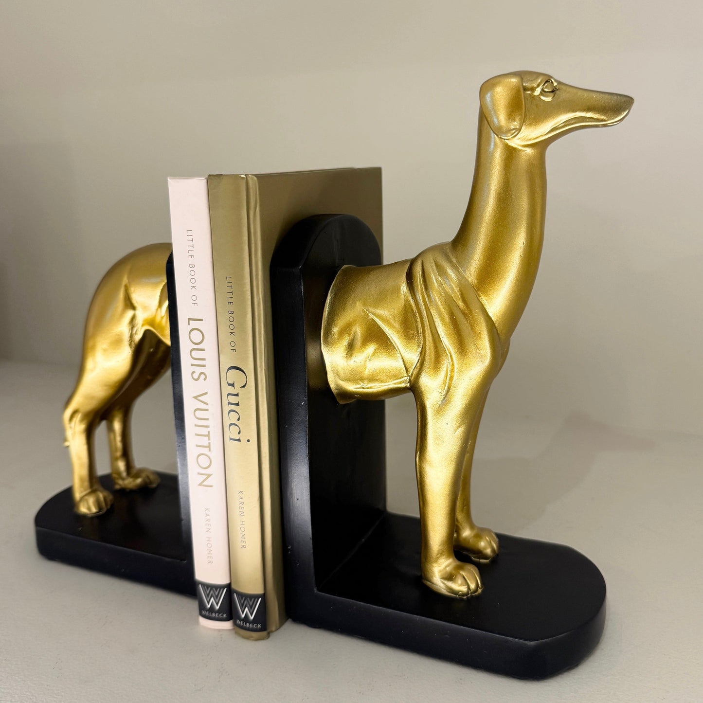 Gold & Black Greyhound Decorative Bookends - Bridgnorth Furniture