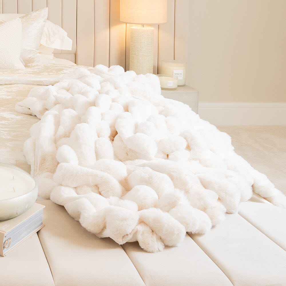 Isla Cream Chunky Ribbed Faux Fur Throw - Bridgnorth Furniture