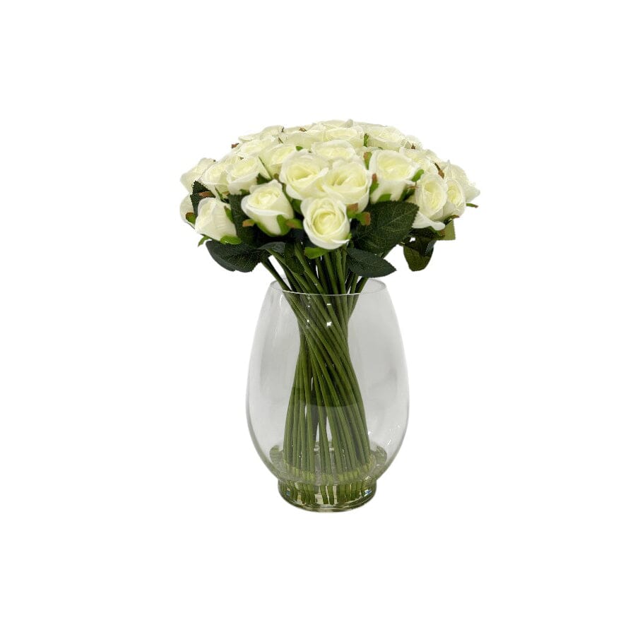 Large Cream Faux Rose Arrangement in Fishbowl Vase - Bridgnorth Furniture