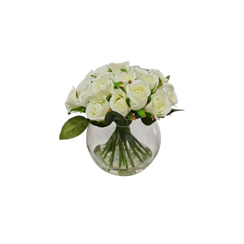 Medium Cream Faux Rose Arrangement in Fishbowl Vase - Bridgnorth Furniture