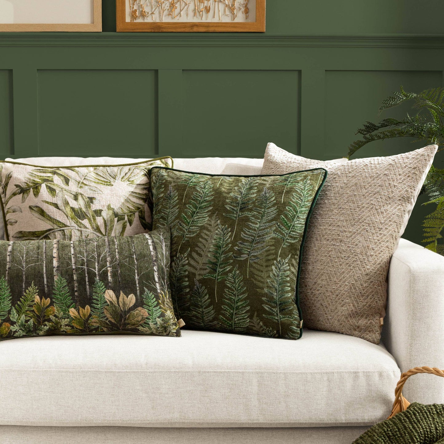 Kielder Forest Haldon Printed Velvet Cushion Khaki - Bridgnorth Furniture