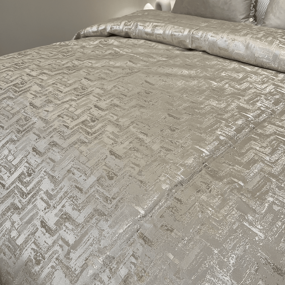 Sorrel Cream & Gold Metallic Abstract Patterned Bedspread - Bridgnorth Furniture