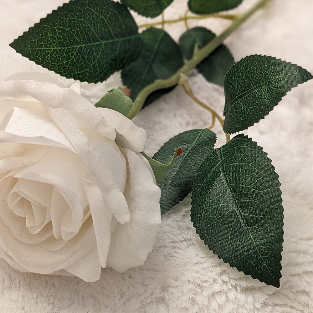 White Faux Peony Rose Single Stem Flower - Bridgnorth Furniture