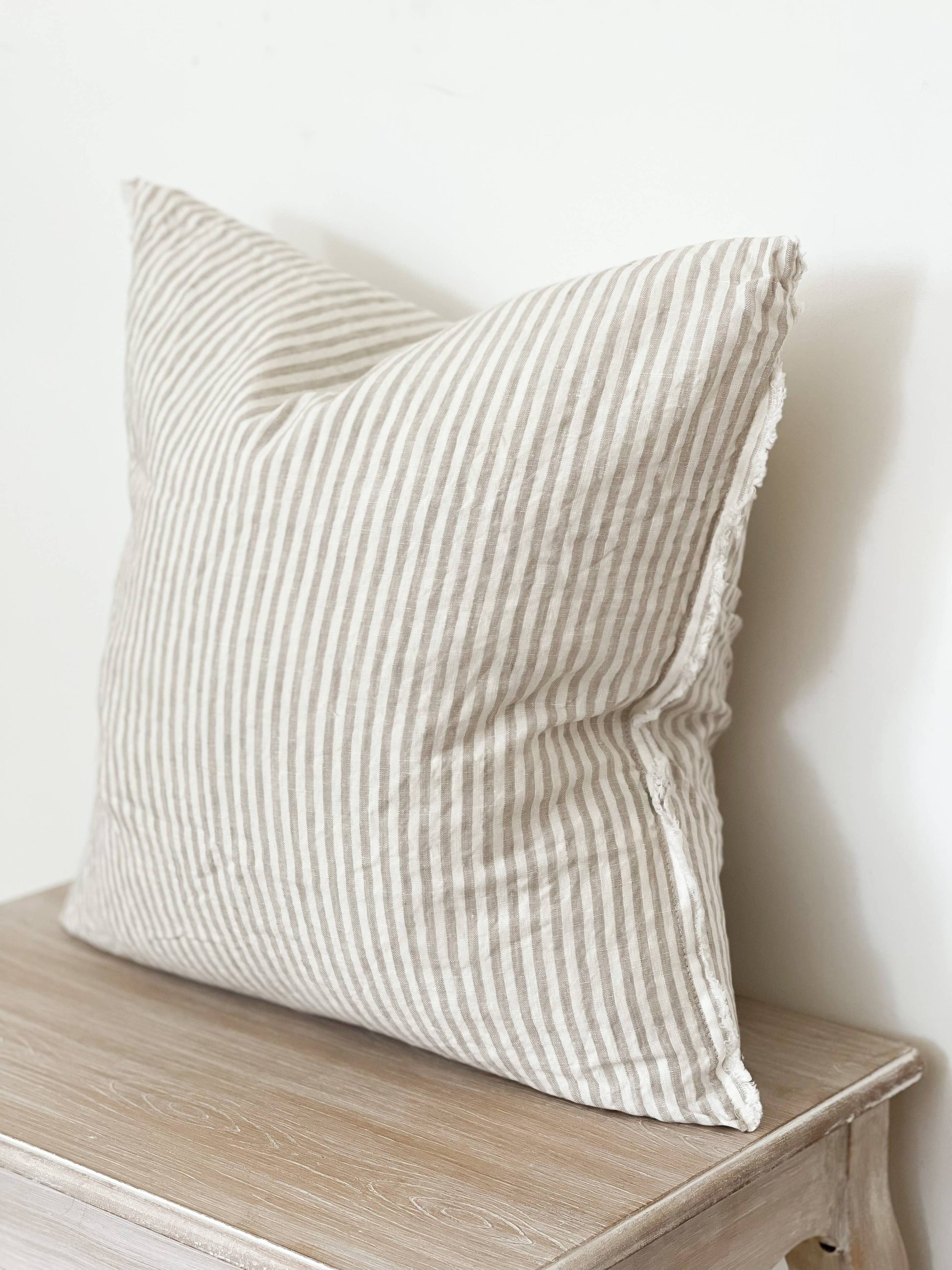 Esmee Linen Cushion Cover – Frayed Edge Natural Beige Stripe - Bridgnorth Furniture
