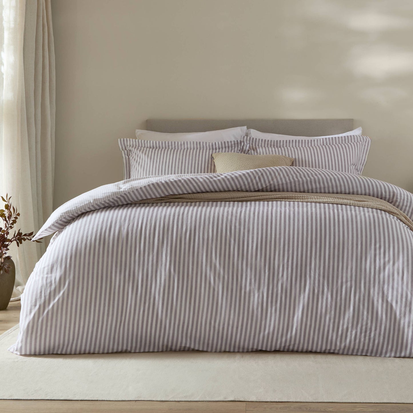 Hebden Mélange Stripe 100% Cotton Duvet Set Mauve - Bridgnorth Furniture