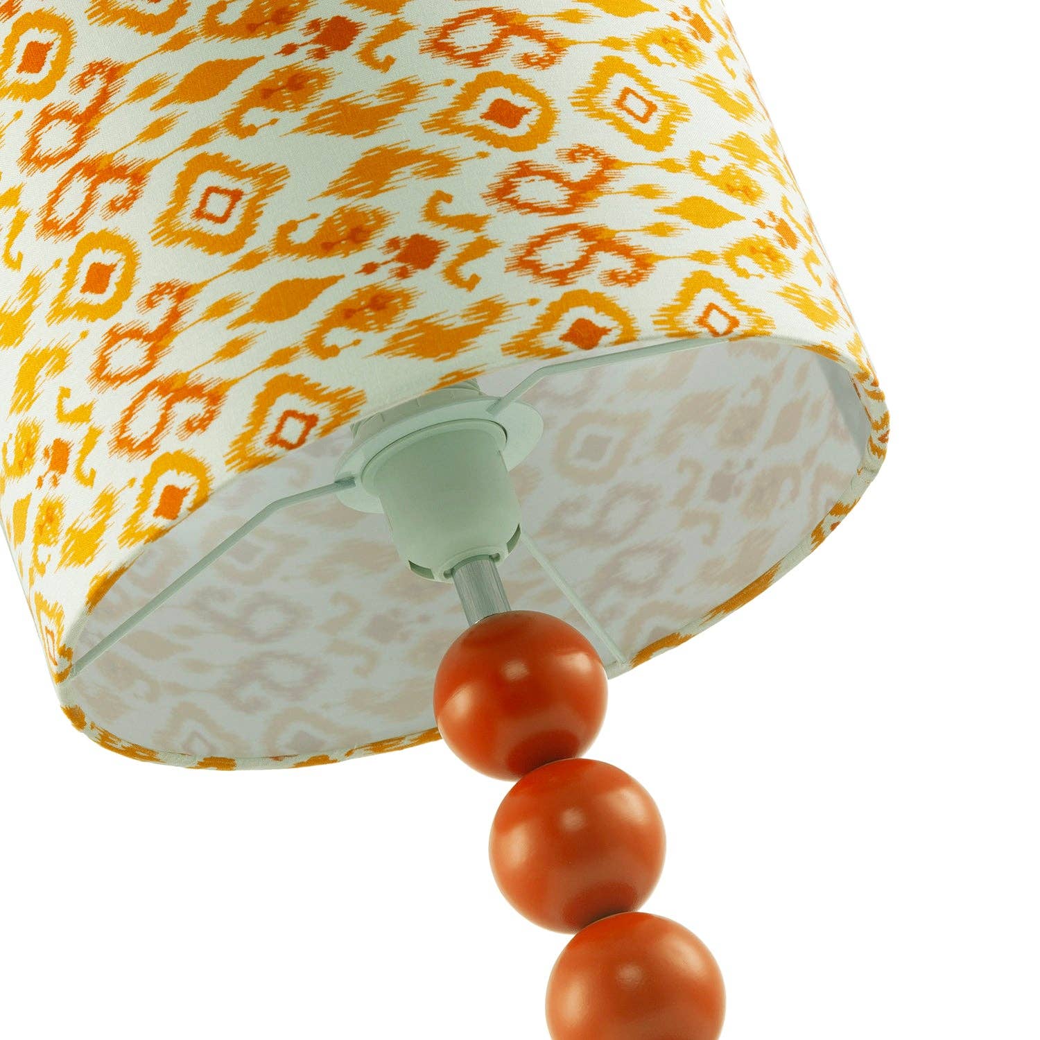 Chic Orange Table Lamp with Aztec Style Yellow and Orange Fabric Shade - Bridgnorth Furniture