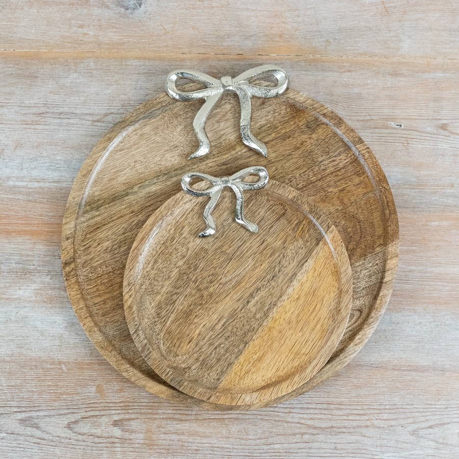 Wooden Plate with Silver Bow, 31cm