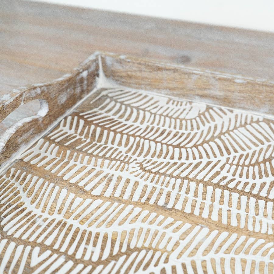 White Wash Wooden Tray, 35cm - Bridgnorth Furniture