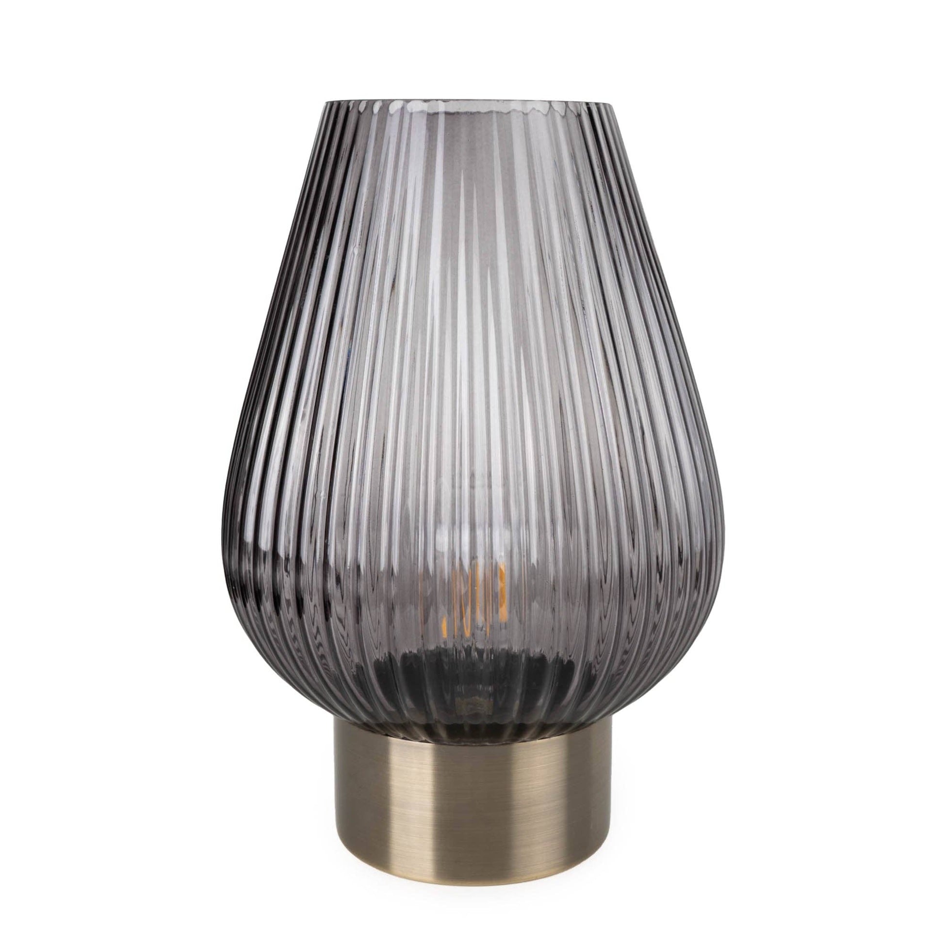 33cm LED Glass Footed Ridged Lamp - Blue - Bridgnorth Furniture