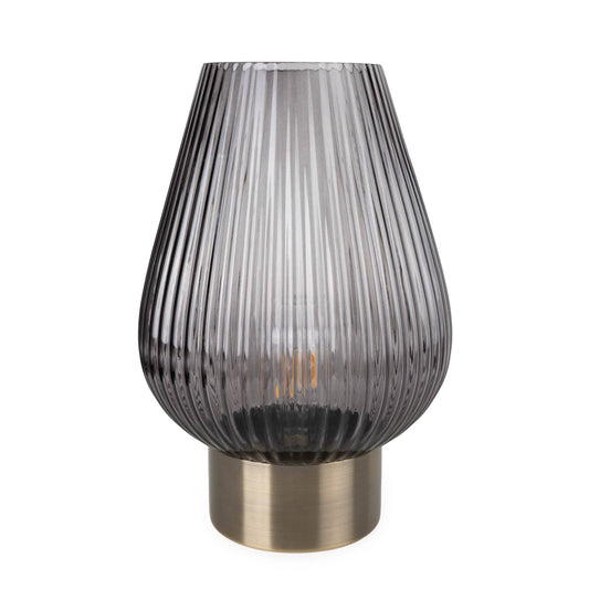 33cm LED Glass Footed Ridged Lamp - Blue - Bridgnorth Furniture