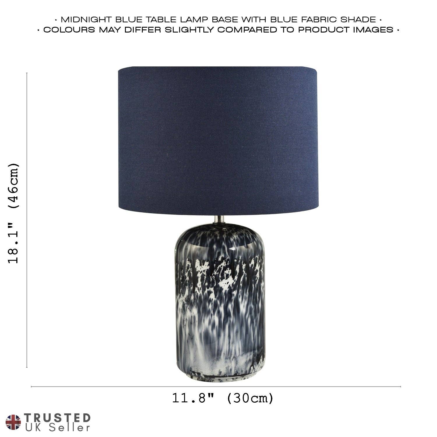 Modern Navy Blue and Smoked Grey Marble Snowflake Glass Table Lamp with Shade - Bridgnorth Furniture