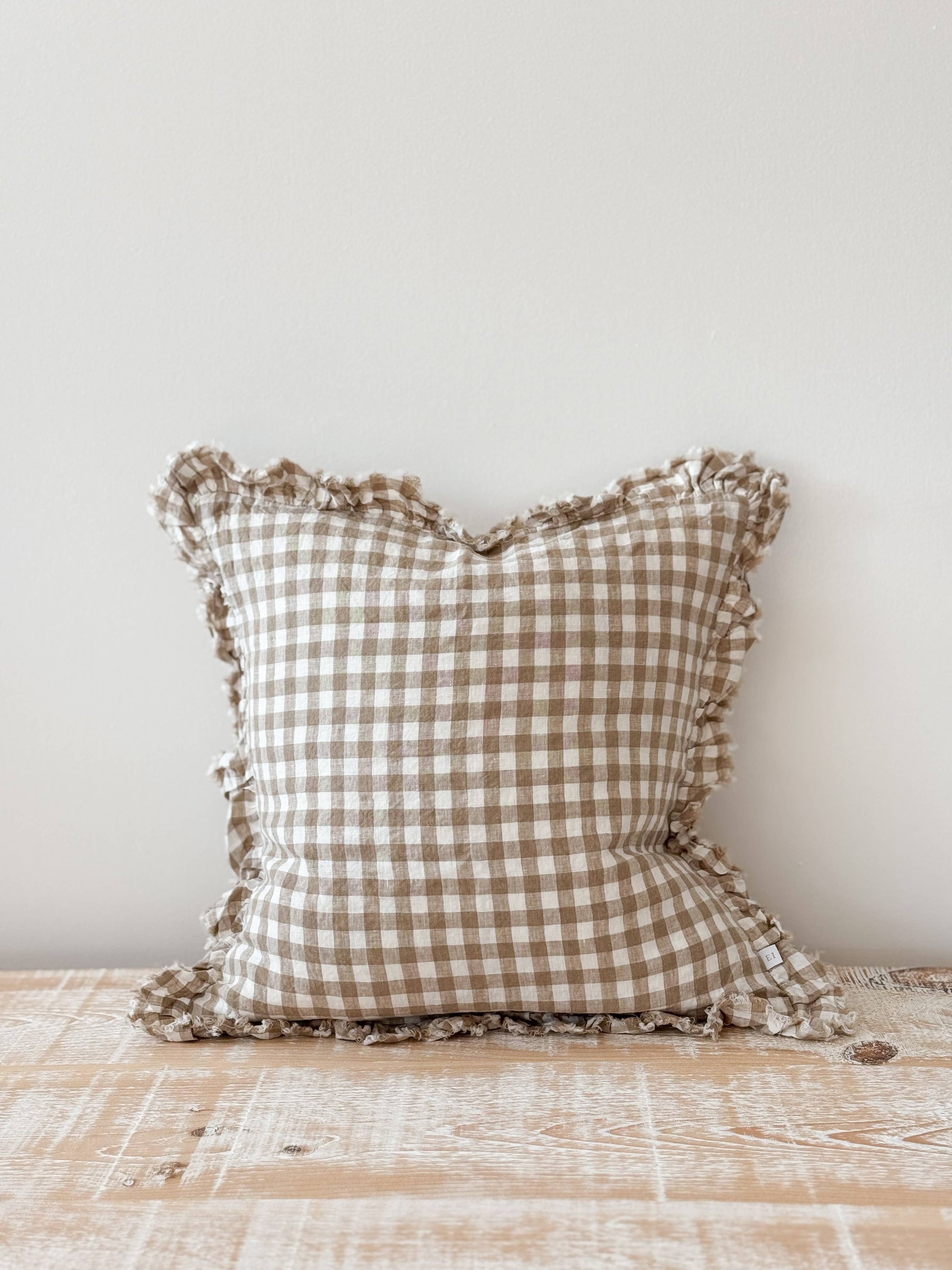 Hallie Light Brown Gingham Cushion Cover, 45x45cm - Bridgnorth Furniture