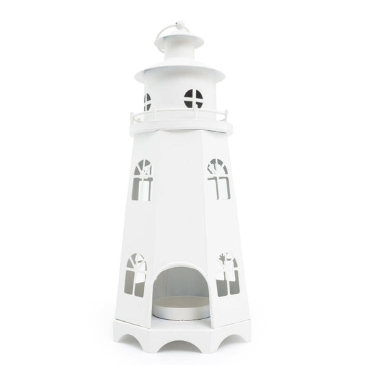 Metal Lighthouse Lantern - Matt White 31.5cm - Bridgnorth Furniture