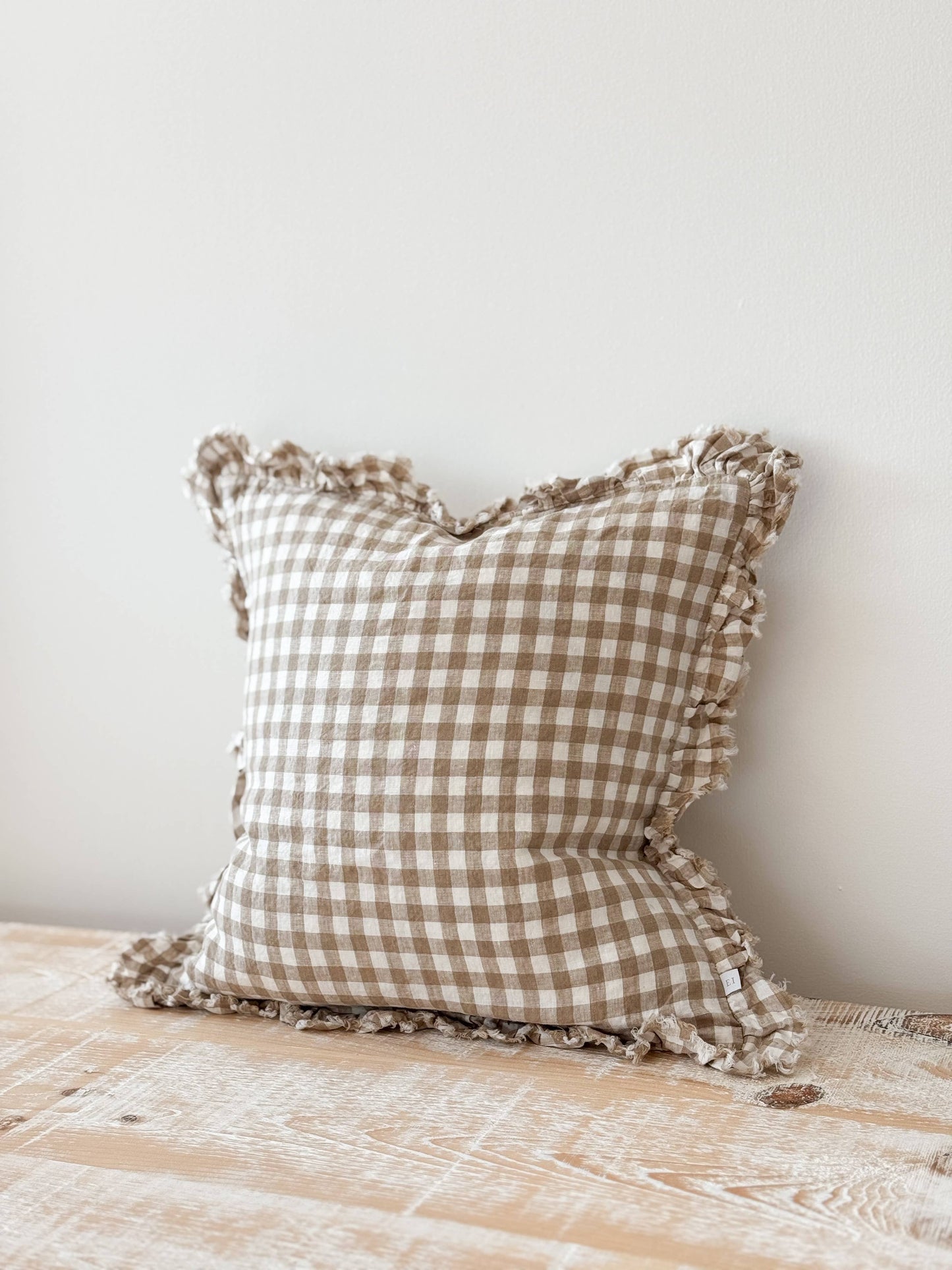 Hallie Light Brown Gingham Cushion Cover, 45x45cm - Bridgnorth Furniture