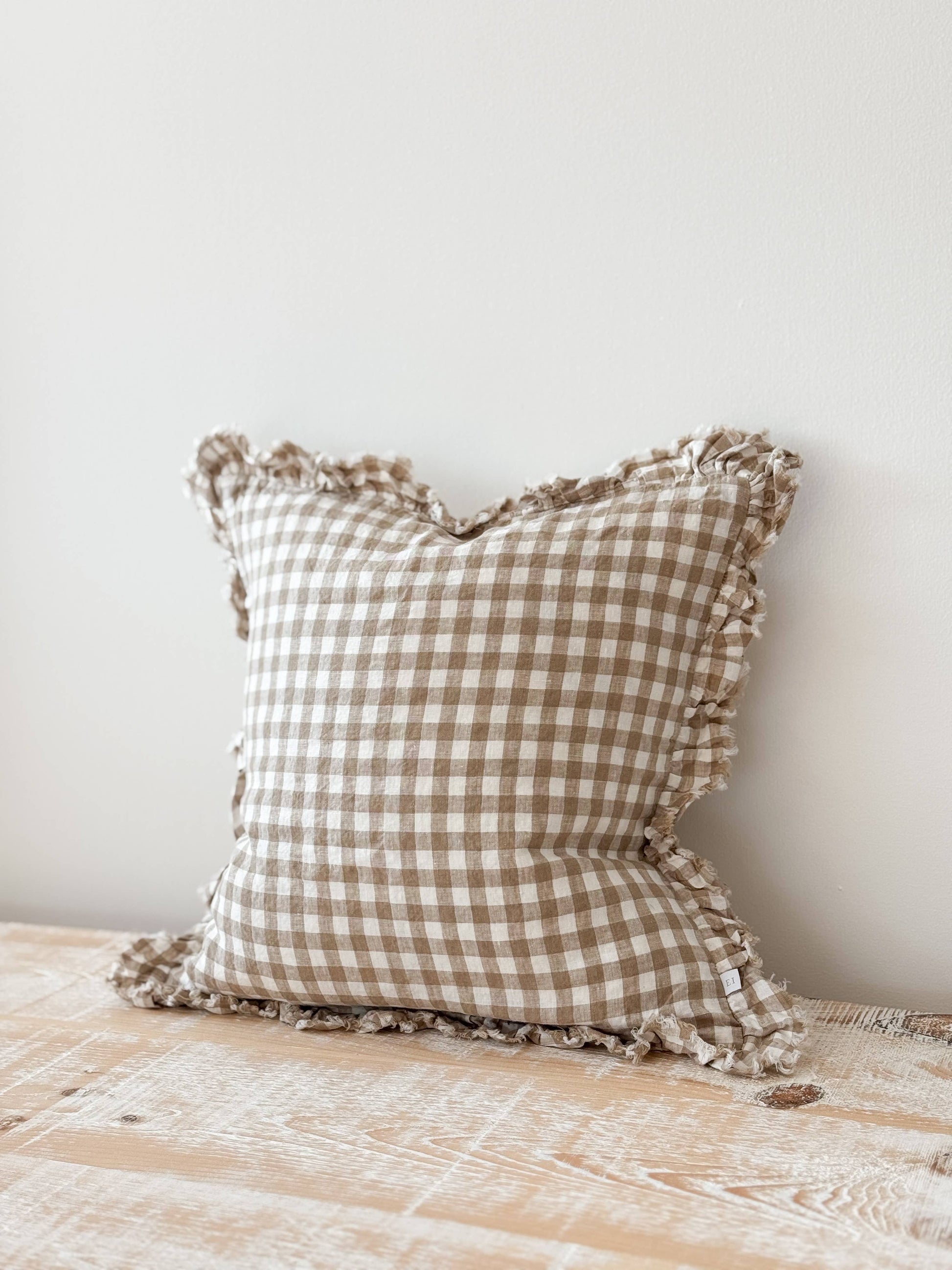 Hallie Light Brown Gingham Cushion Cover, 45x45cm - Bridgnorth Furniture