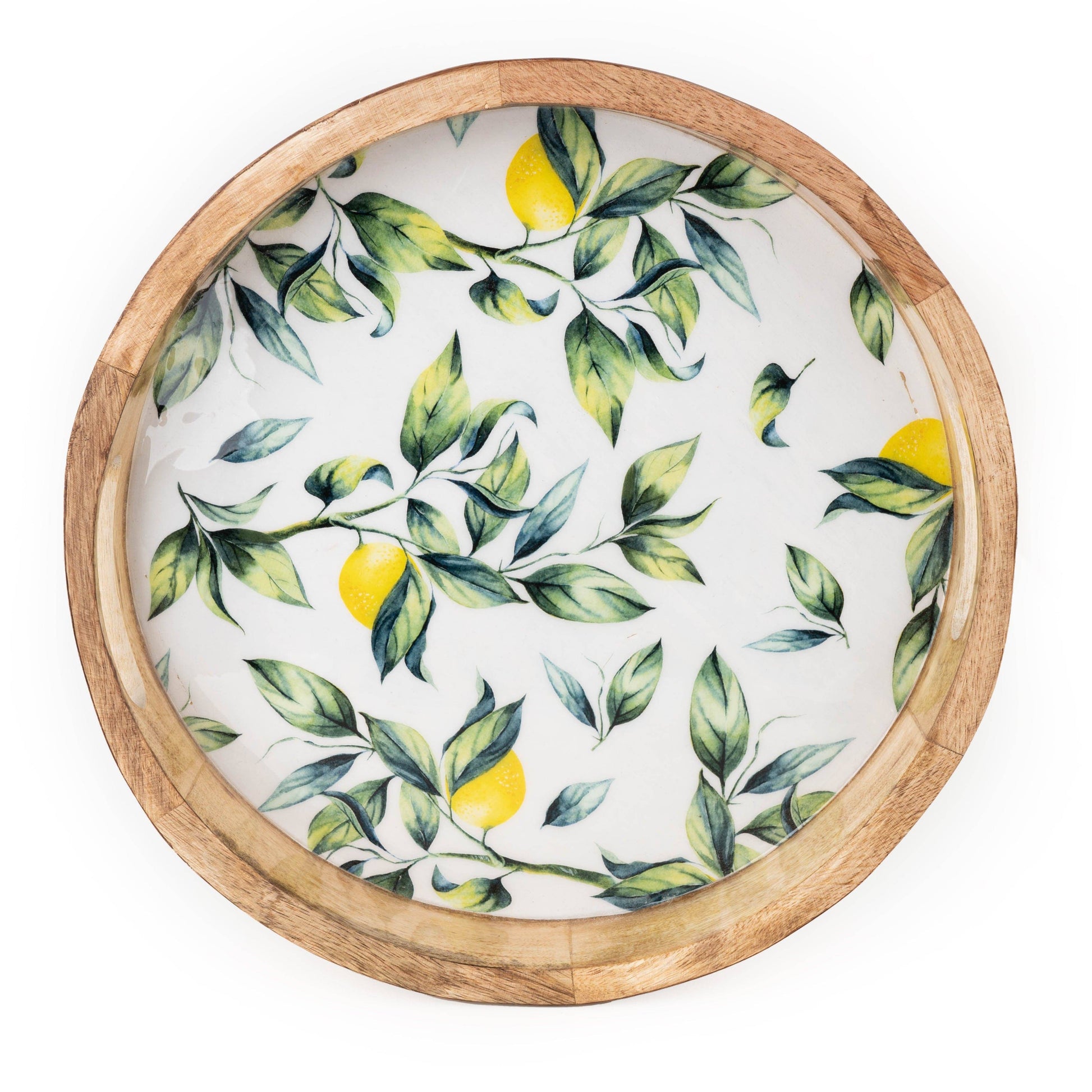 30cm Round Tray Mango Wood/Enamel Lemon - Bridgnorth Furniture