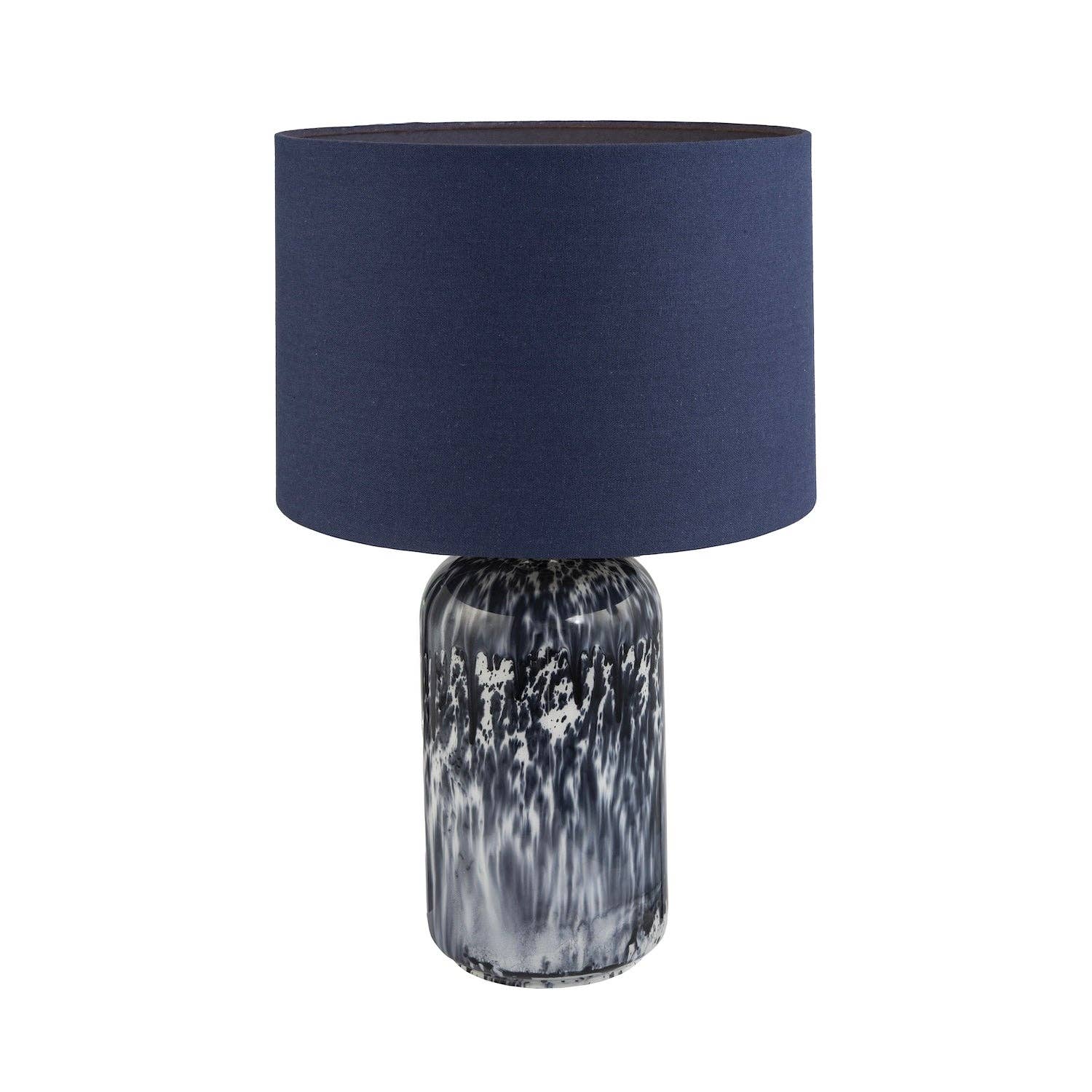 Modern Navy Blue and Smoked Grey Marble Snowflake Glass Table Lamp with Shade - Bridgnorth Furniture