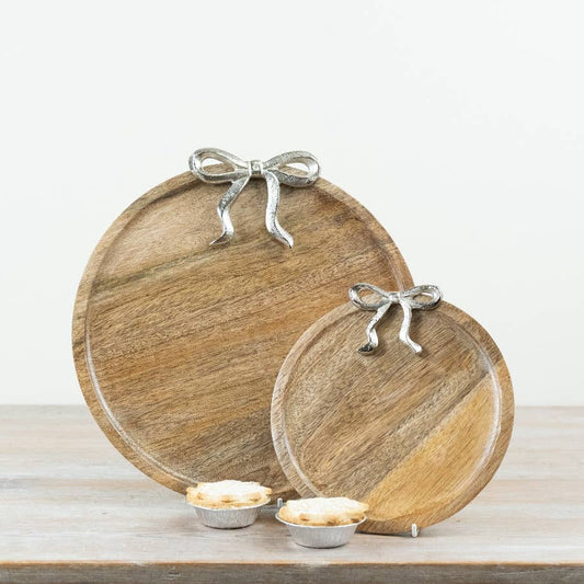 Wooden Plate with Silver Bow, 31cm