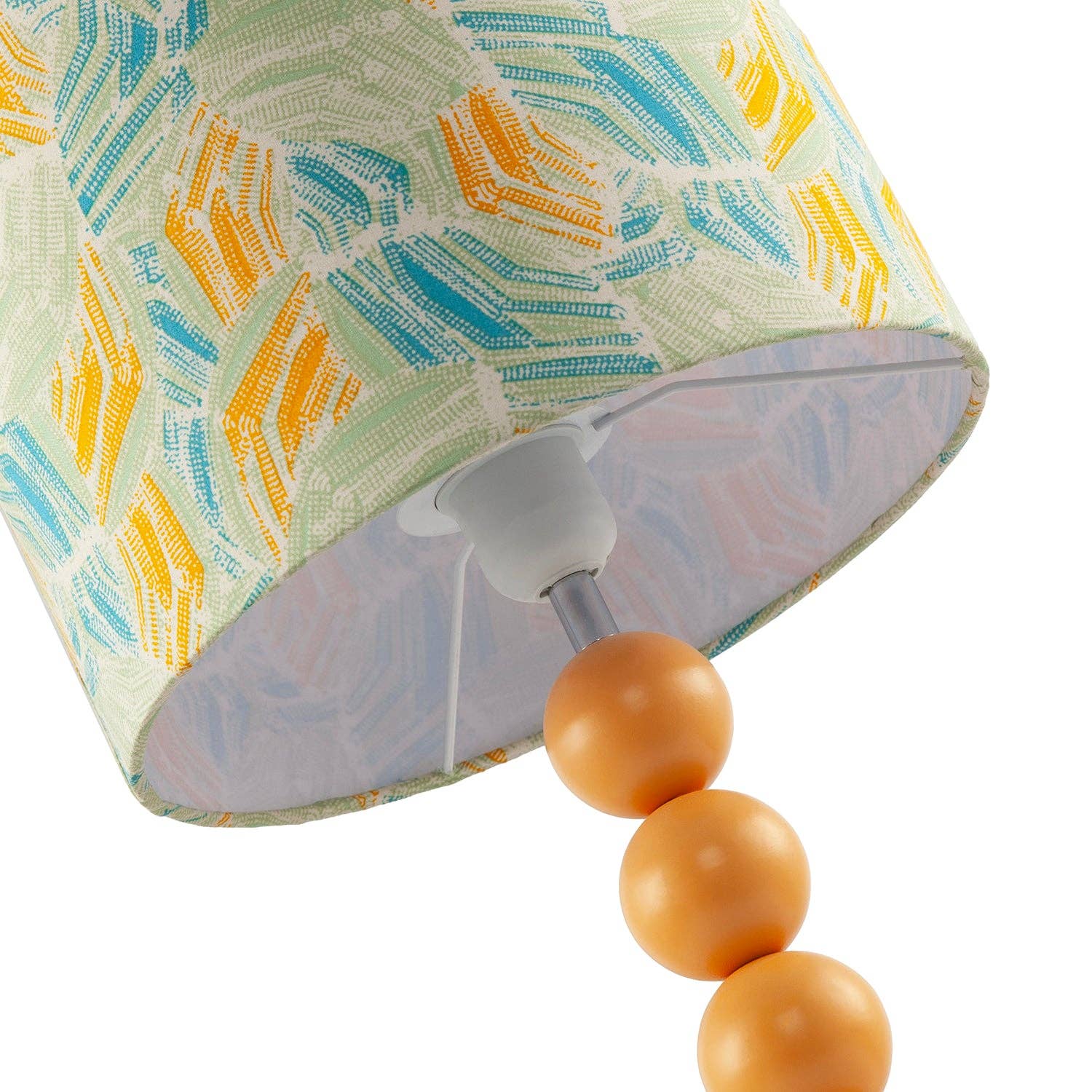 Chic Yellow Table Lamp with Graphic Style Multi Colour Fabric Shade - Bridgnorth Furniture