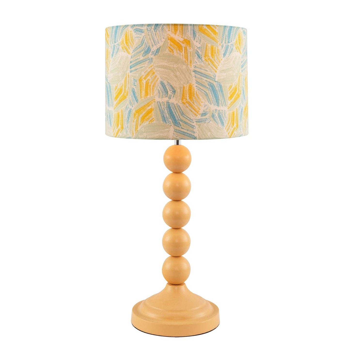Chic Yellow Table Lamp with Graphic Style Multi Colour Fabric Shade - Bridgnorth Furniture