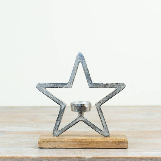 Aluminium Star T-light Holder, 25cm