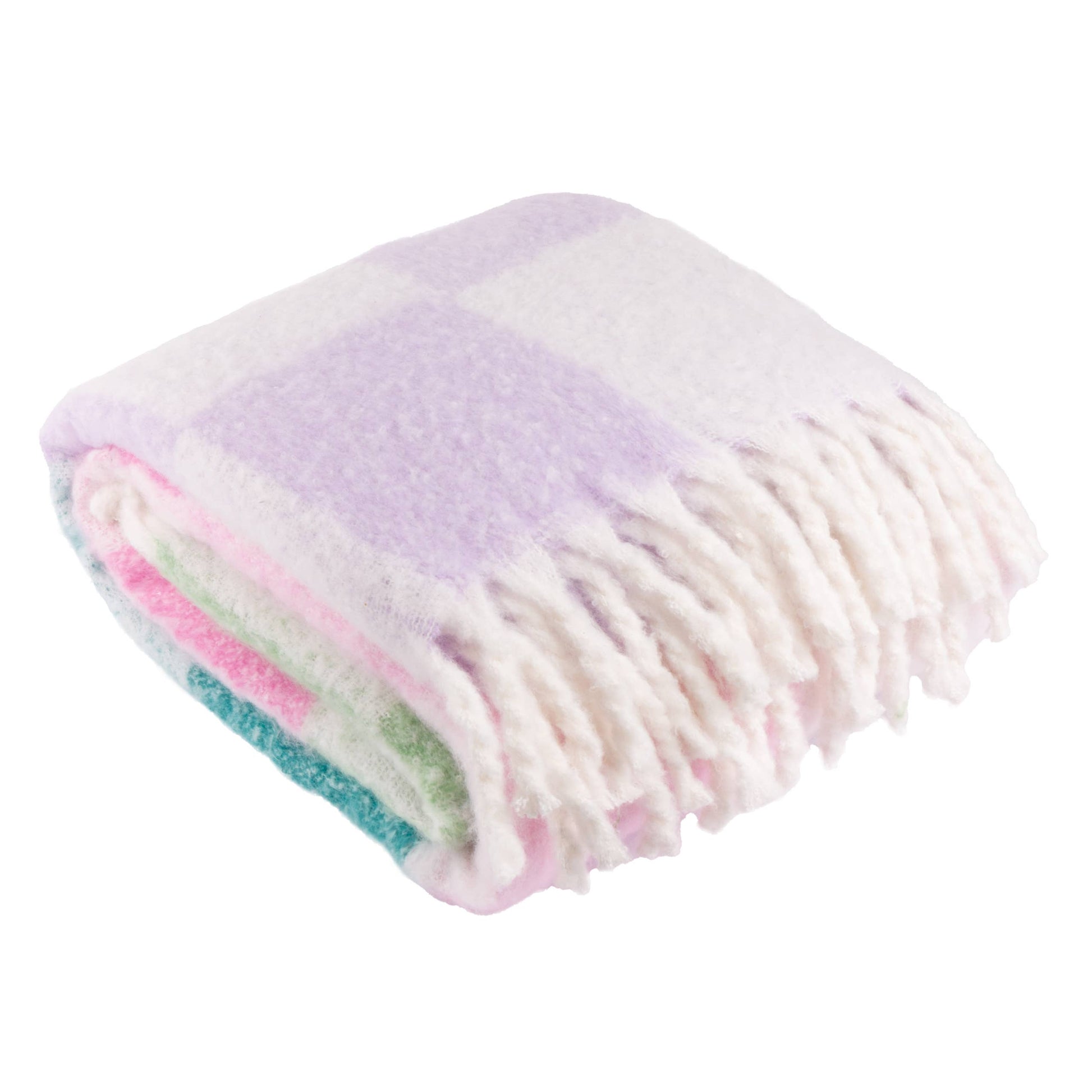 Maisie Checked Tasselled Throw Aqua Blossom - Bridgnorth Furniture