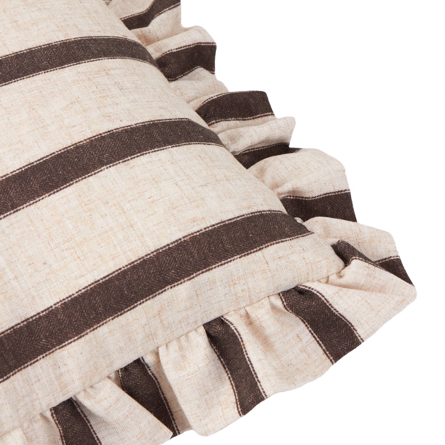 Connie Square Striped Ruffle Cushion Chocolate - Bridgnorth Furniture