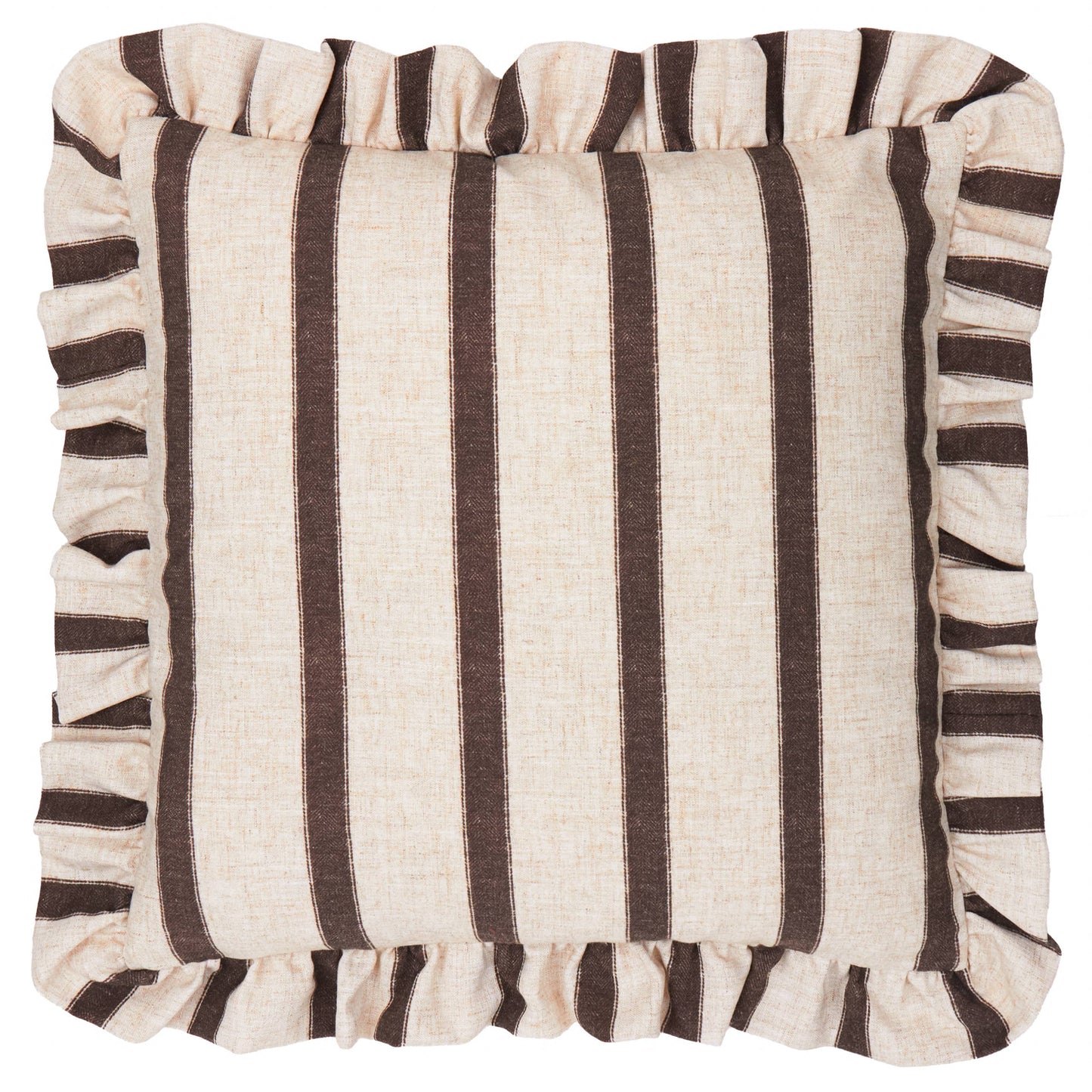 Connie Square Striped Ruffle Cushion Chocolate - Bridgnorth Furniture