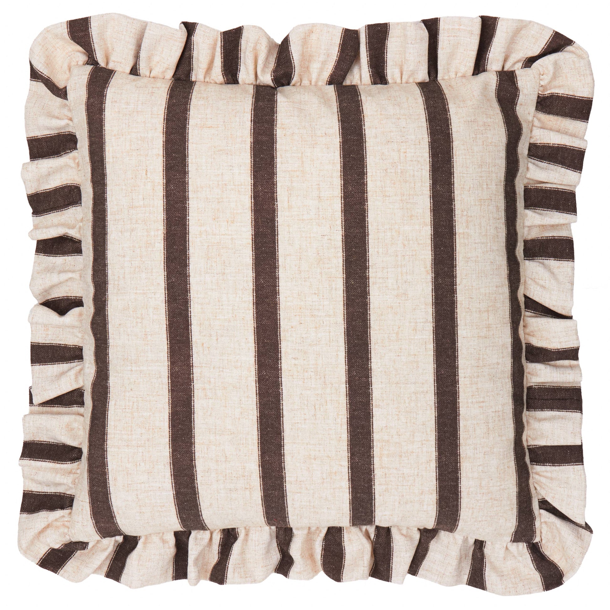 Connie Square Striped Ruffle Cushion Chocolate - Bridgnorth Furniture