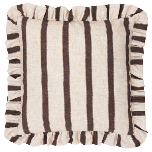 Connie Square Striped Ruffle Cushion Chocolate - Bridgnorth Furniture