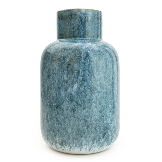 25.2CM SHORT NECK BOTTLE VASE REACTIVE GLAZE BLUE - Bridgnorth Furniture