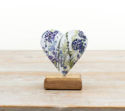 Lavender Design Heart on Base, 12cm