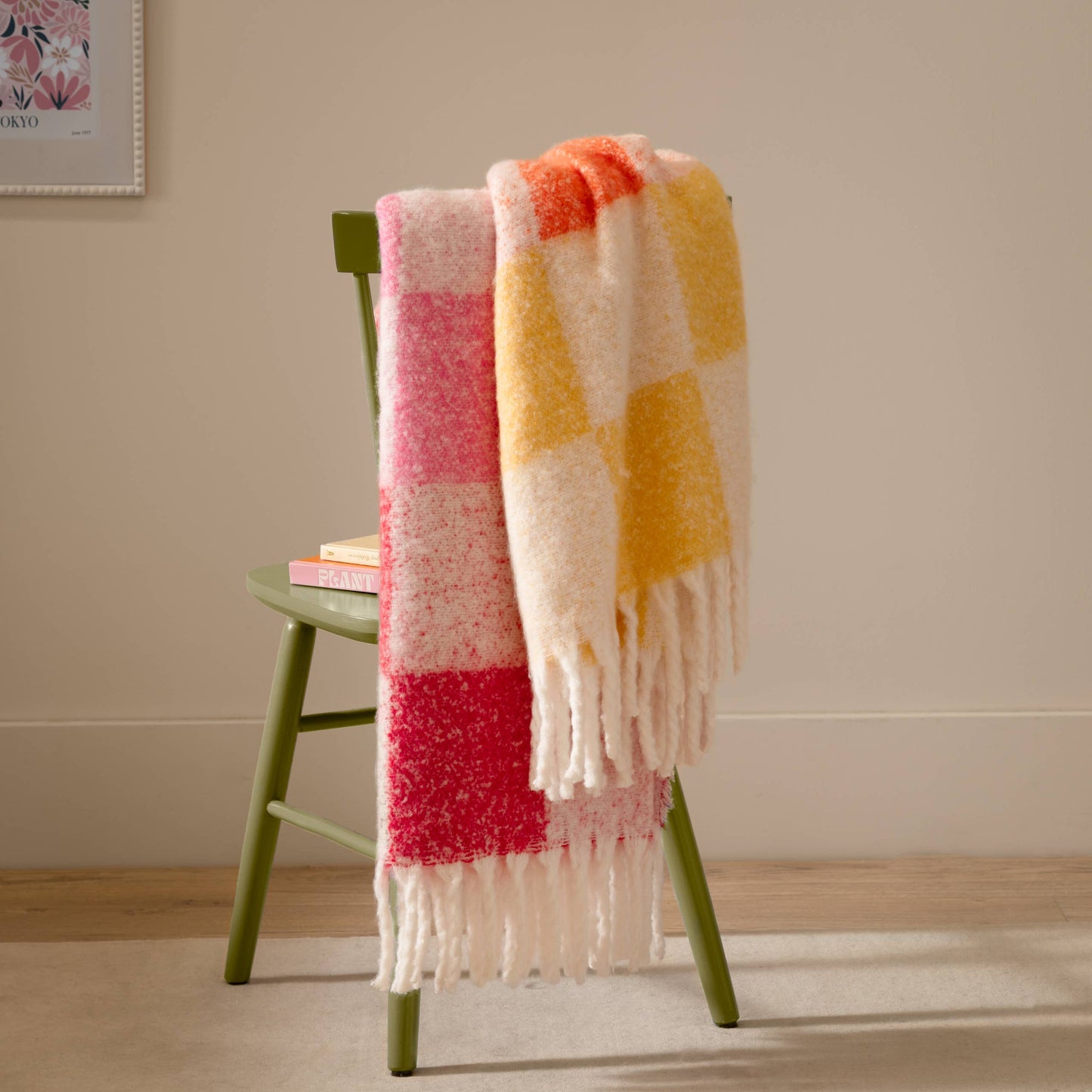 Maisie Checked Tasselled Throw Citrus Blush - Bridgnorth Furniture