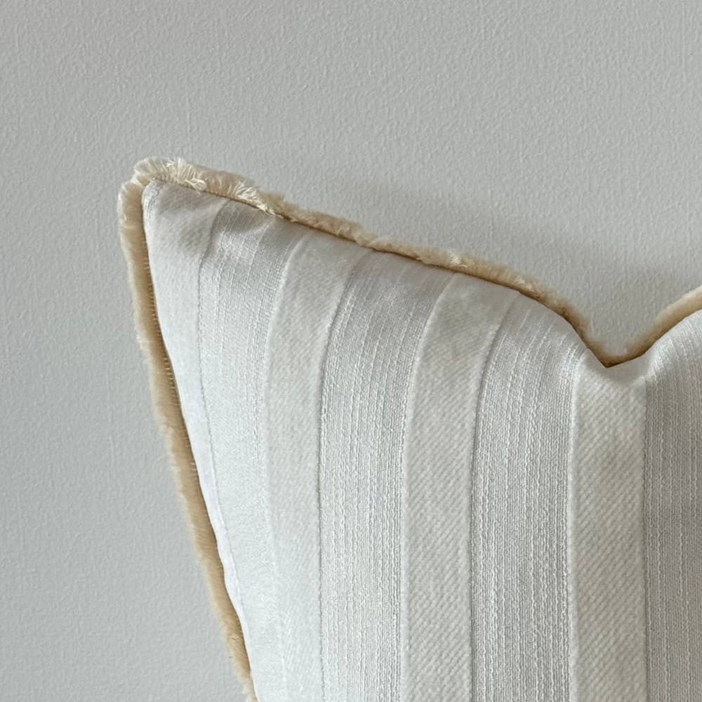 Isla Cream Stripe Cushion - fringed edge - Bridgnorth Furniture