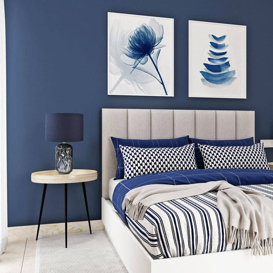 Modern Navy Blue and Smoked Grey Marble Snowflake Glass Table Lamp with Shade - Bridgnorth Furniture