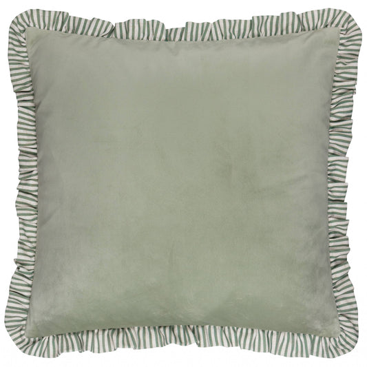 Solene Ruffle Matte Velvet Cushion Sage - Bridgnorth Furniture