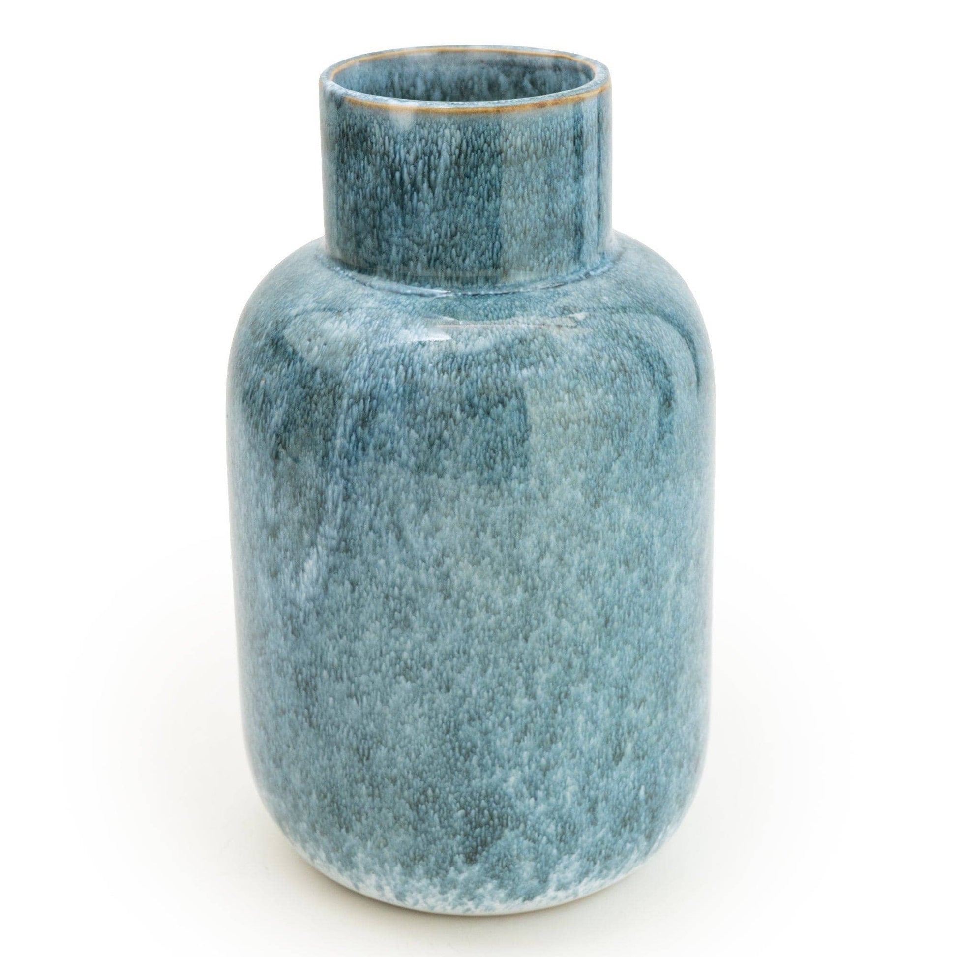25.2CM SHORT NECK BOTTLE VASE REACTIVE GLAZE BLUE - Bridgnorth Furniture