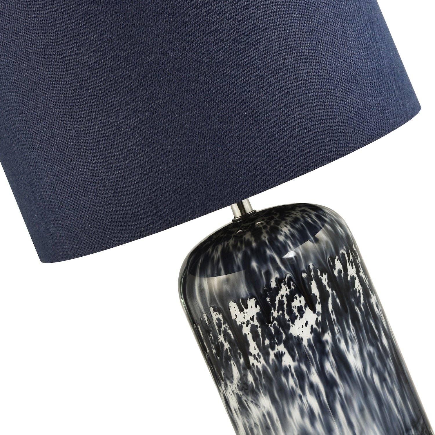 Modern Navy Blue and Smoked Grey Marble Snowflake Glass Table Lamp with Shade - Bridgnorth Furniture