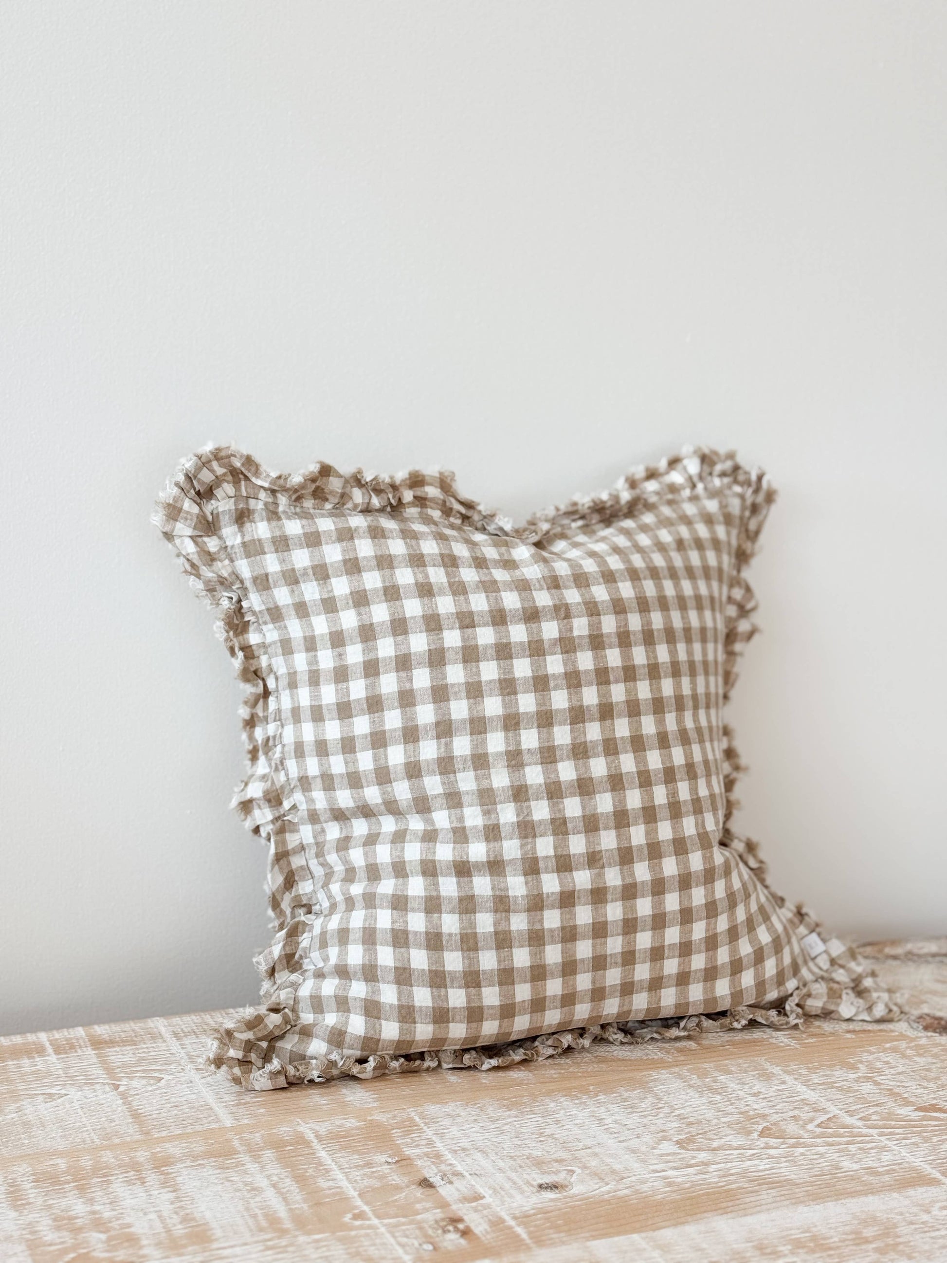 Hallie Light Brown Gingham Cushion Cover, 45x45cm - Bridgnorth Furniture