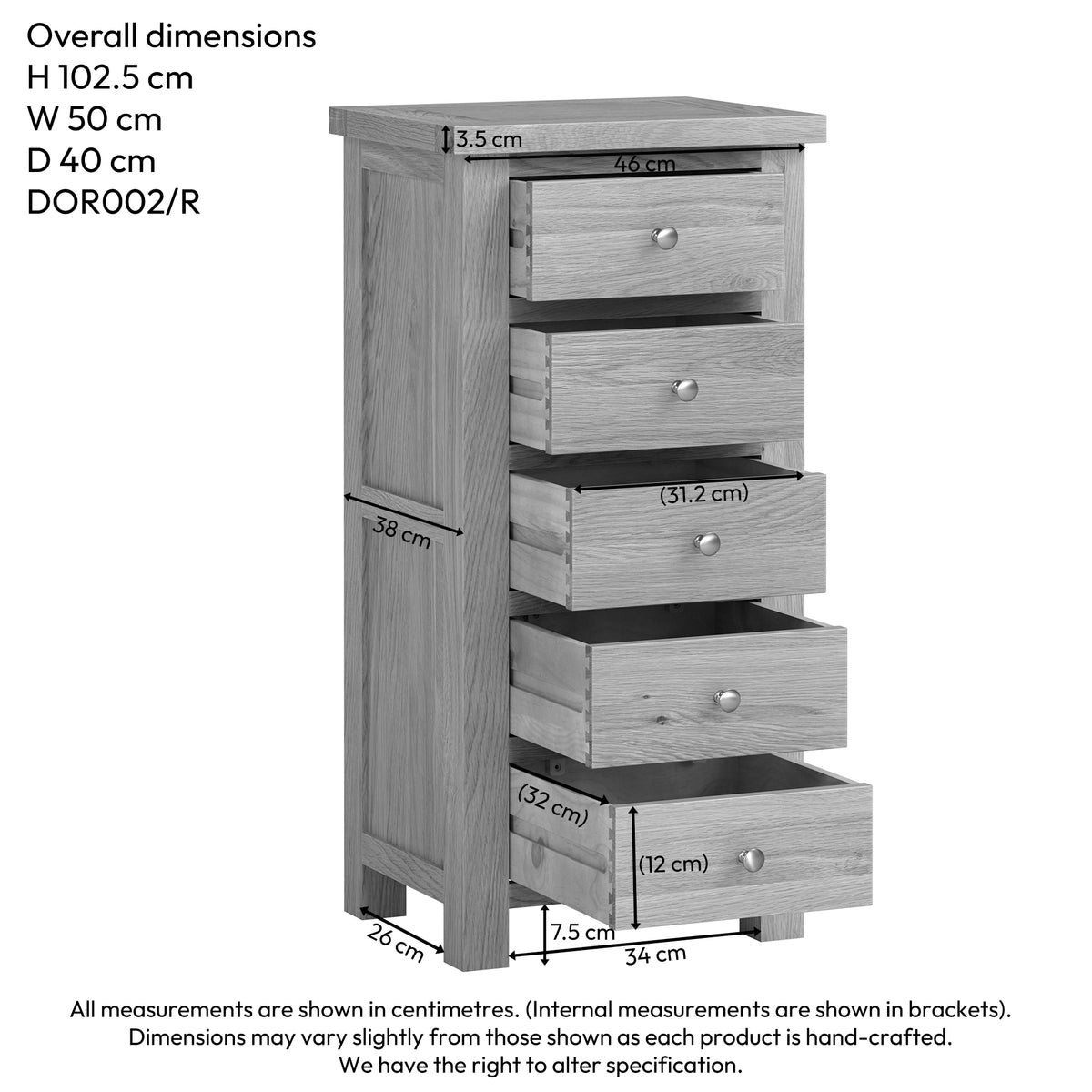 Drayton Oak 5 Drawer Wellington